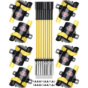 SPARKWHIZ Round Ignition Coil UF262  Pack of 8 with 748UU 8mm Spark Plug Wires Set, Partially Compatible with GMC Chevrolet Cadillac, Replacement of UF262 D585 12563293 C1251 19005218