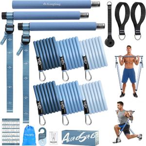 Upgraded Pilates Bar Kit with Resistance Bands Natural Latex for Women & Men, Heavy-Duty Stainless Steel Multifunctional Yoga Pilates Stick for Home Gym Exercise Fitness Equipment Full-Body Workouts