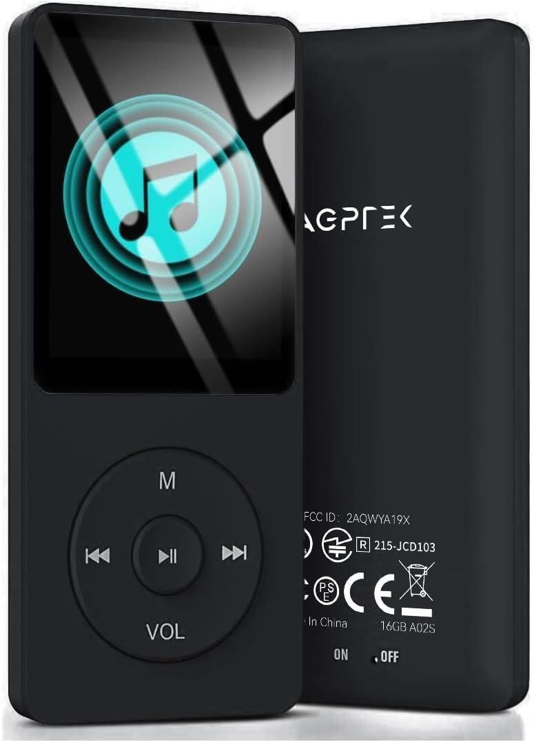 AGPTEK A02S 16GB MP3 Player, 70 Hours Playback Lossless Sound Music Player, Supports up to 128GB, Black