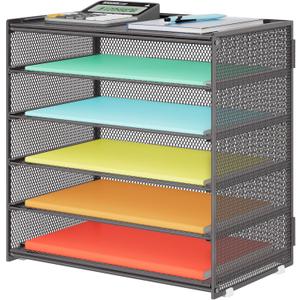 6 Tier Paper Organizer, Metal Mesh Desk File Folder File Folder Paper Letter Tray Desktop Document Sorter for Classroom, School, Office Accessories Organization and Storage - Gray