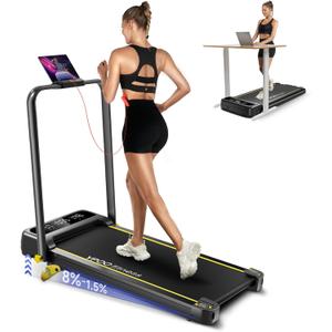 YPOO Foldable Treadmill with Incline, Walking Pad with Handle Bar 3 Level Incline, Portable Folding Treadmills for Home/Office 300 Lbs Capacity, Quiet Desk Treadmill with Remote Control & APP