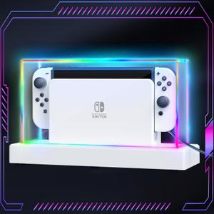 Switch Dust Cover with 16 LED Colors Light Base Compatible with Nintendo Switch/OLED, Acrylic Display Case Anti-Scratch Waterproof Dock Cover, Accessories for Nintendo Switch/OLED