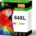 64XL Color Ink Cartridge Remanufactured for HP Ink 64 64 XL Ink Work for Envy Photo 7155 7120 6252 6255 7100 7158 7164 Tango Series Printer (1 Tri-Color)
