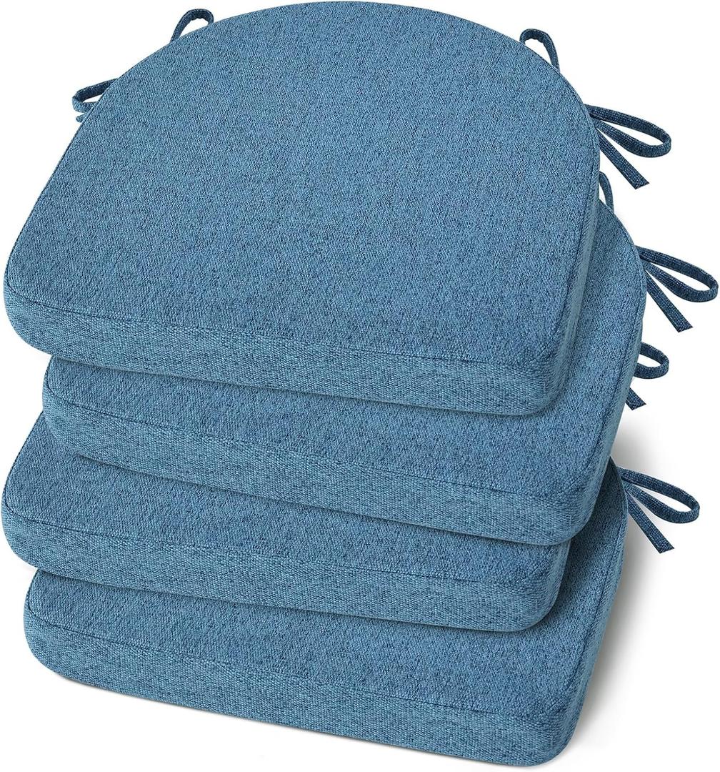 Shinnwa Kitchen Chair Cushions Set of 4, Non-Slip Dining Chair Cushions with Ties and Machine Washable Cover, 4 Pack, 17 x 16.5 x 2in, Blue, 4 Count