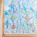 FINNEZ Window Privacy Film Stain Glass Film Flowers Rainbow Window Film Window Clings Non-Adhesive Reusable Decorative for HomeBlue Lotus23.6 Inch x 6.5 Feet