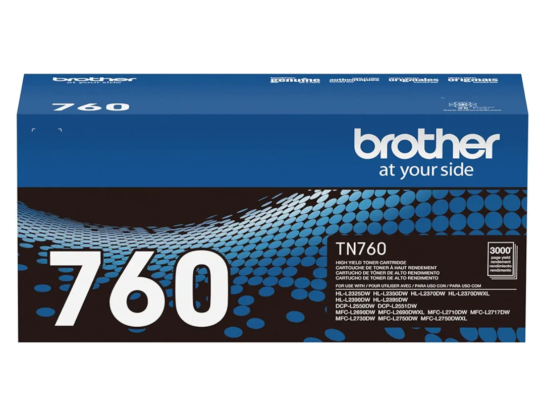 Brother Genuine TN760 High Yield Black Toner Cartridge, (For use with MFC-L2710DW MFC-L2750DW HL-L2350DW HL-L2370DW HL-L2395DW HL-L2390DW DCP-L2550DW Printers)