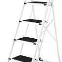 Soctone Step Ladder 4 Step Folding with Anti-Slip Pedal, Lightweight 4 Step Ladder with Handrails, 330 lbs Capacity Perfect for Kitchen & Household, White