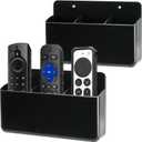 2 Pack Remote Control Organizer - 3 Slot Wall Mount TV Remote Holder, Self Adhesive Marker & Pen Storage for Home, Office, School (Black)