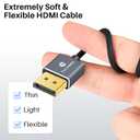 Flexible & Slim Silicone DisplayPort Cable 6.6FT, Soft 8K DP Cord, Ultra Thin Display Port 1.4 Supports 8K@60Hz,4K@120Hz for Gaming Monitor, Graphics, PC