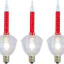 Novelty Lights Replacement Glitter Bubble Lights 3 Pack, Red Liquid with Clear Bulbs and Bases, Vintage Glass Holiday Bulbs with Flowing Glittery Liquid, 5 Watts Each, C7/E12 Base