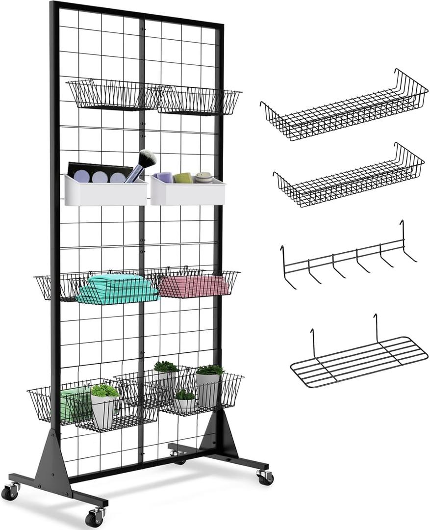 1-Pack Grid Wall Panels, 2' X 5.5' Ft Gridwall Panel Display Stand, Heavy Movable Floorstanding Detachable Gird Wall Panels,Suitable for Art Fairs(with Extra 10 Hooks