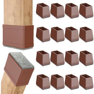 Rectangle Chair Leg Protectors for Hardwood Floors,16 PCS Silicone Covers to Protect Wood Tile Floors Felt Pads Furniture Leg Caps Reduce Noise. Easy to Move.(Brown,1 x 1.25 Inch,Rectangle)