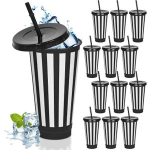 Cinrobiye 24 PCS Christmas Party Favors Xmas Plastic Cups with Lid Straw 24 oz Reusable Plastic Drink Cups Bulk Water Bottle Coffee Mug for Winter Holiday Party Supplies Classroom Gifts (24, black)