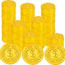 Plastic Gold Coins, 100Pcs Fake Gold Coins Bulk, Play Coin for Kids Board Games Classroom Reward Treasure Hunt Games Lucky Draw Game Adventure Theme Props St. Patricks Day Mardi Gras Party Supplies