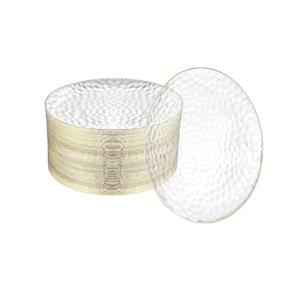 R-kay 100 Pack Clear Plastic Plates - 6.25 IN Hammered Gold Rimmed Sturdy, Durable And Extra Heavy duty Gold Plastic Dessert Plates Disposable - Ideal For Appetizer And And For Desserts.