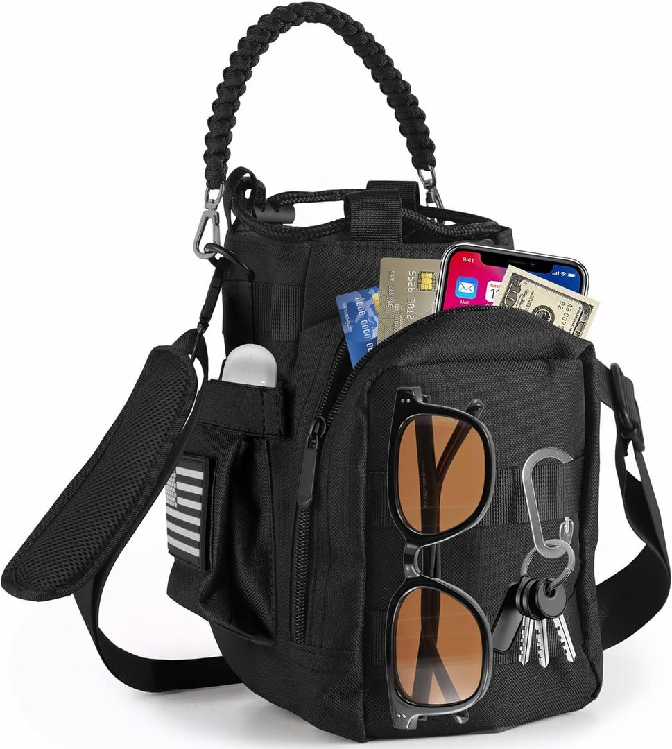 KXIAOCHEN Water Bottle Carrier, 36/40/46/60/64/87 oz Insulated Water Bottle Holder, with Adjustable Strap, Sports Water Bottle Pouch for Hiking, Walking, Camping, Climbing (Black)