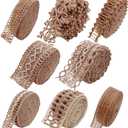Burlap Ribbons,8 Rolls Burlap Lace Burlap Wedding Ribbon Natural Jute Rope Twine String for Crafts Gift Wrapping Wedding Party Home Decoration (17.6 Yards)