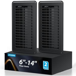 Black Vent Cover, BYEWIRE Floor Register 6x14, Heavy Duty Steel Walkable Floor Vents, Easy Adjust Air Supply Lever, Vent Covers for Home Floor,2 Pack Black