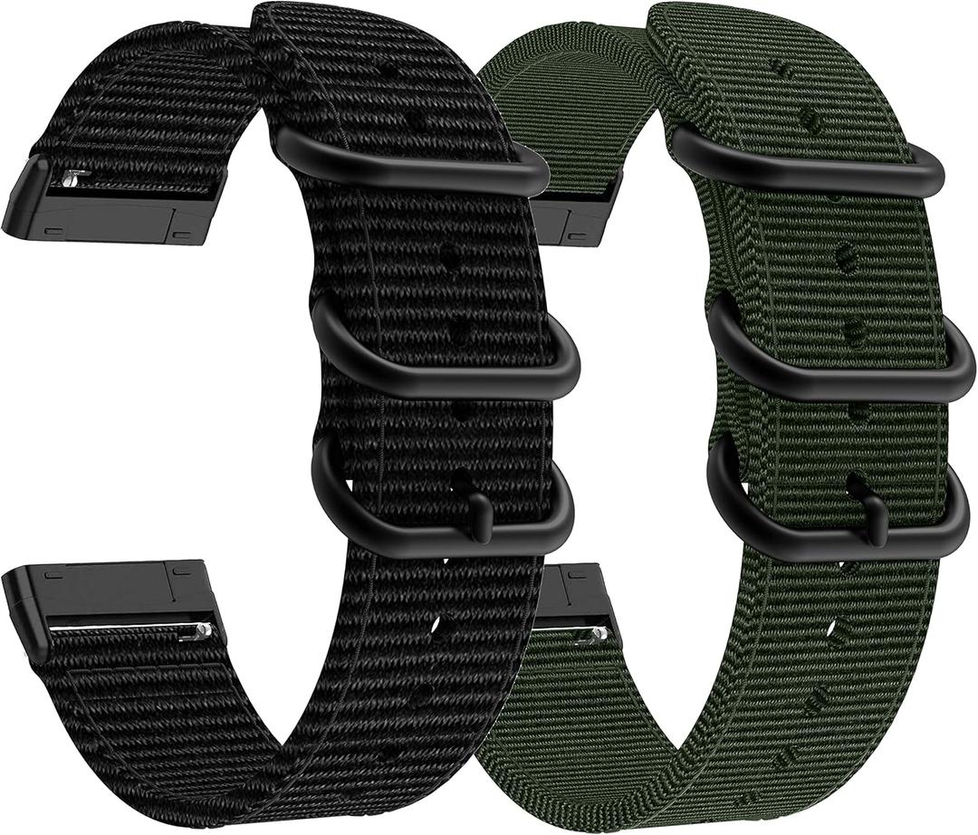 For Fitbit Versa 4 Bands, Woven Nylon Replacement Watch Strap for Fitbit Versa 4/ Versa 3, Fitbit Sense 2/Sense Bands for Women Men,2Pack (Black,Army Green)