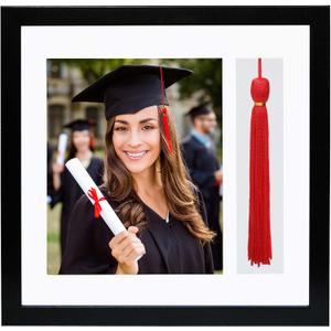 Americanflat 13x13 Graduation Frame - Shatter-Resistant Glass - Fits 8x10 Photo with Tassel Opening - Engineered Wood Diploma Frames with Tassel Holder for Wall Display - Black Square Frame