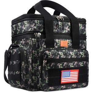 CaCTOUR Lunch Box for Men,Double Deck Tactical Lunch Bag with Shoulder Strap,Large Lunch Box Leakproof & Insulated Lunch Cooler Bag for Men Adults Work Shifts Travel Daytrip,20L (Black Camo)