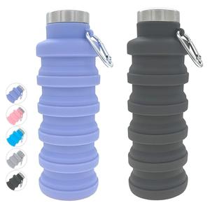 YCT Collapsible Water Bottle 17Oz (500ml），Travel Portable Sport Water Bottle，Reusable Silicone Foldable Water Bottles for Gym Camping Hiking (Purple+Black)