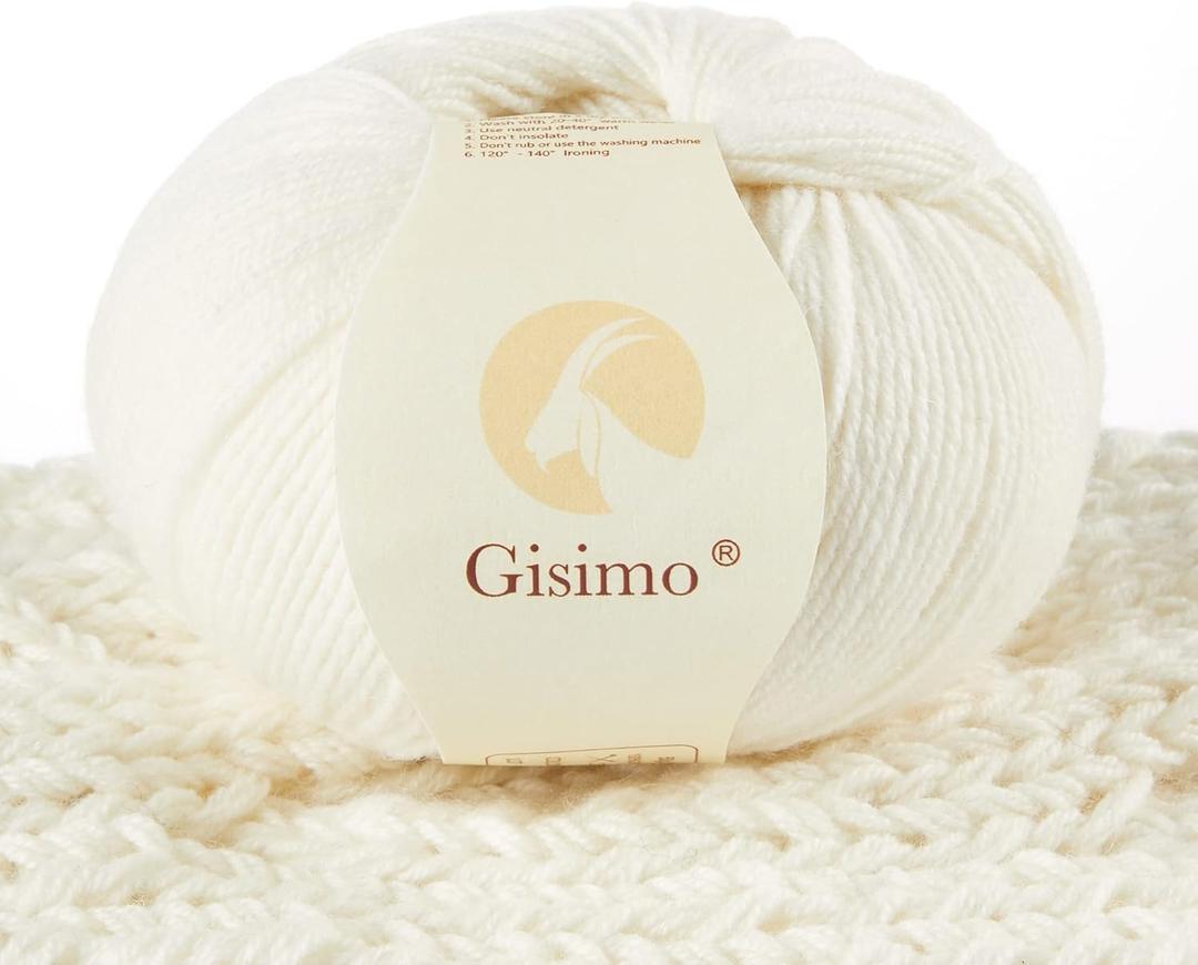 100% Inner Mongolian Cashmere Yarn Luxurious Hand Knitting Yarn Home Necessity for DIY Crafts (White)