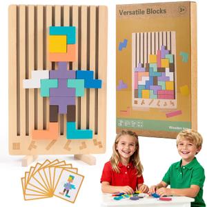 Wooden Stacking Puzzle Toy for Kids Ages 3-6, Educational Building Blocks Brain Teaser Game, Learning Toys for Family Activities & Home Decor(1 Set)