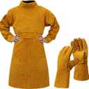 Leather Welding Apron Gloves Heat/fire Resistant Forge Welding Leather Jacket Apron Coat for Men Women (Large, Yellow)
