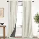 Linen 100% Blackout Black Out Curtains 96 Inch Long 2 Panel Set,Floor to Ceiling Curtain for Living Room,Rustic Pottery Textured Sliding Barn Door Curtain Drapes Bedroom Furniture Decor Cream Beige