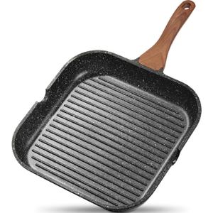 ESLITE LIFE 9.5 Inch Nonstick Grill Pan for Indoor Cooking, Versatile Induction Square Large Grilling Skillet Steak Pan for Stove Tops, PTFE & PFOA Free, Black