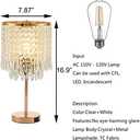 Crystal Table Lamps Set of 2, Gold Lamps for nightstand with 2 USB Charging Ports, 3-Way Touch Dimmable Crystal Lamp, Gold Bedside Lamp with Elegant Shade for Bedroom, Living Room