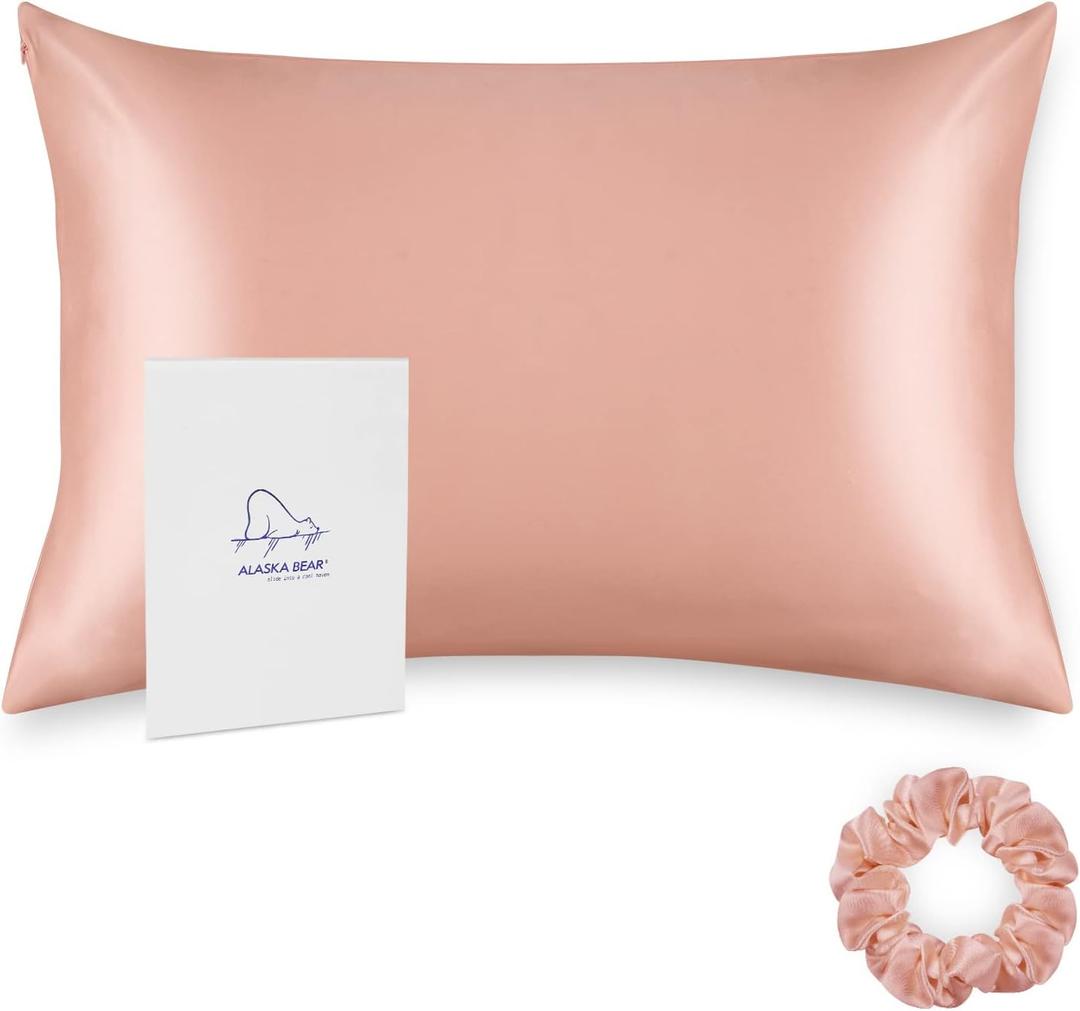 ALASKA BEAR Natural Silk Pillowcase, Hypoallergenic, 19 Momme, 600 Thread Count 100 Percent Mulberry Silk, Queen Size with Hidden Zipper (1, Dusty Pink) (Queen 20''x30'')