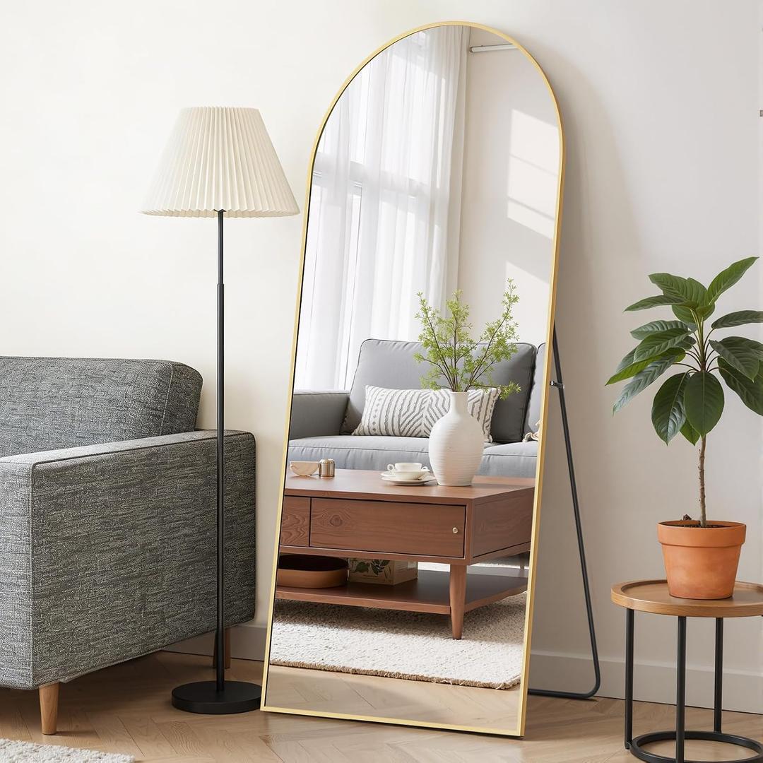 Mirror Full Length 64"x21", Arched Full Body Floor Mirrors with Stand | Shatterproof Glass, Aluminum Alloy Frame, Free Standing, Wall Mounted or Leaning for Bedroom Living Room Entryway