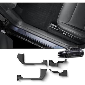 LUCKEASY 4PCS Front & Rear Door Entry Threshold Strip Protector for Tesla Model Y Juniper 2025 2026 Door Sill Protective Cover Antidust Pads Protector Cover for Model Y Juniper Accessories TPE Black
