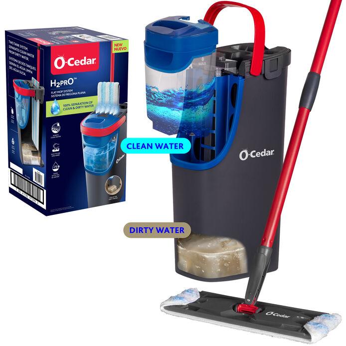 O-Cedar H2prO Flat Mop System | Quick Cleaning Tool | Clean with Water | Machine Washable Reusable Microfiber Mop Pad | Safe on Wood Floors, Vinyl, Tile, Baseboards, Walls 