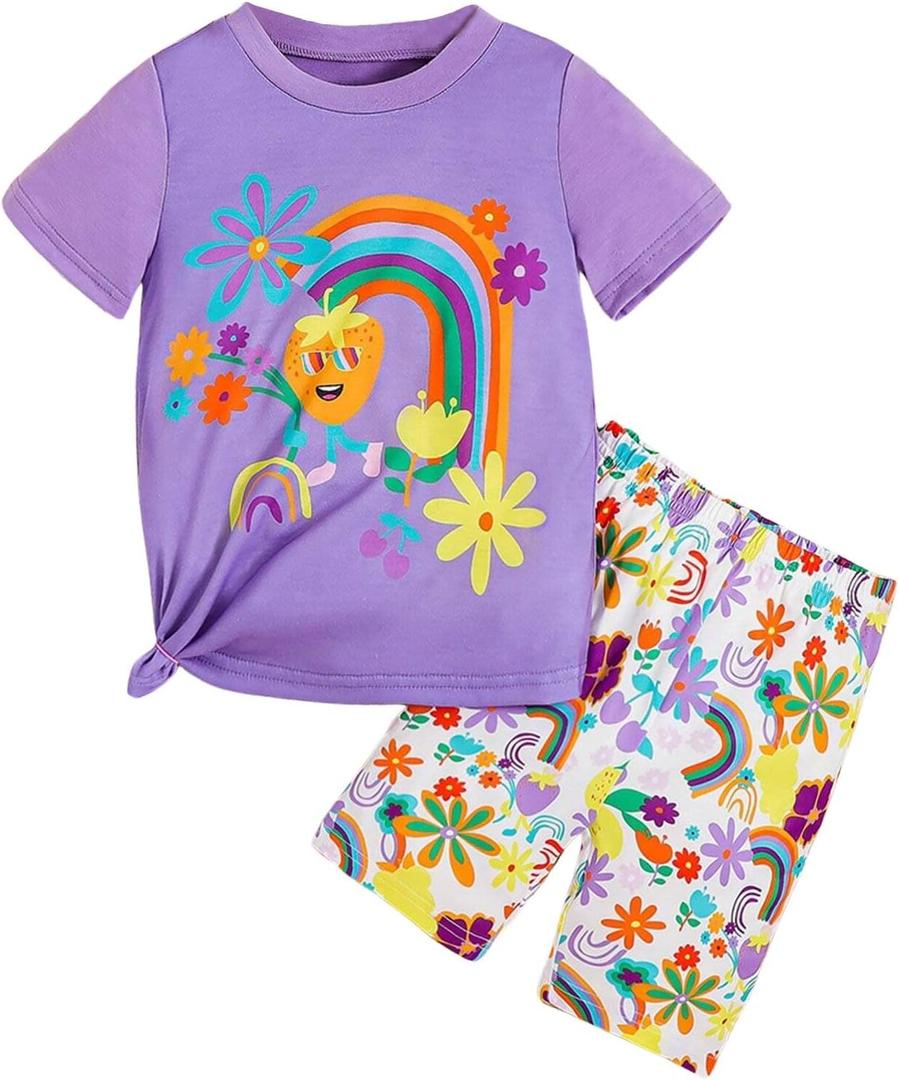 Kid Girl Clothes Shorts Set 2 Piece Outfits Summer Casual Short Sleeve Top and Shorts Set for Girls 4-7 (6-7 Years)