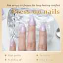 Cat Eye Press on Nails Short Almond - Light Purple & Nude Pink Shimmer Glossy French Tip Press on Nails for Gift, Soft Gel Press Stick on Nail with Nail Kit, Full Cover Reusable Acrylic Fake Nails Kit (60 Ounce (Pack of 1))
