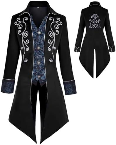 KDAFJLKD Medieval Clothing Men's Costumes Steampunk Jacket, Victorian Gothic Tailcoat, Halloween Pirate Vampire Costumes. Size 2XL