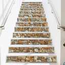 PLIGREAT 15 Strips Stone Pattern Stair Decals, Peel and Stick Bird Stair Riser Stickers for Steps 7.1"x39" Self-Adhesive Vinyl Stone Staircase Murals Decor for Home Hotel