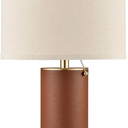 Brown PU Leather Table Lamps for Living Room Modern Home Decor Fabric Lampshade Desk Lamp Lighitng for Bedroom, Bedside, Farmhouse, Nightstand, Night Light