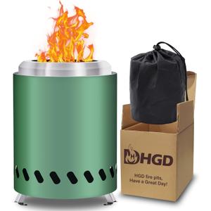 HGD 8.0 x 5.5 in Small Tabletop Fire Pit, Portable Mini Smokeless Table Top Firepit, Low Smoke Camping Stove for Outdoor & Patio, Fueled by Pellets or Wood, with Travel Bag, Stainless Steel, Green