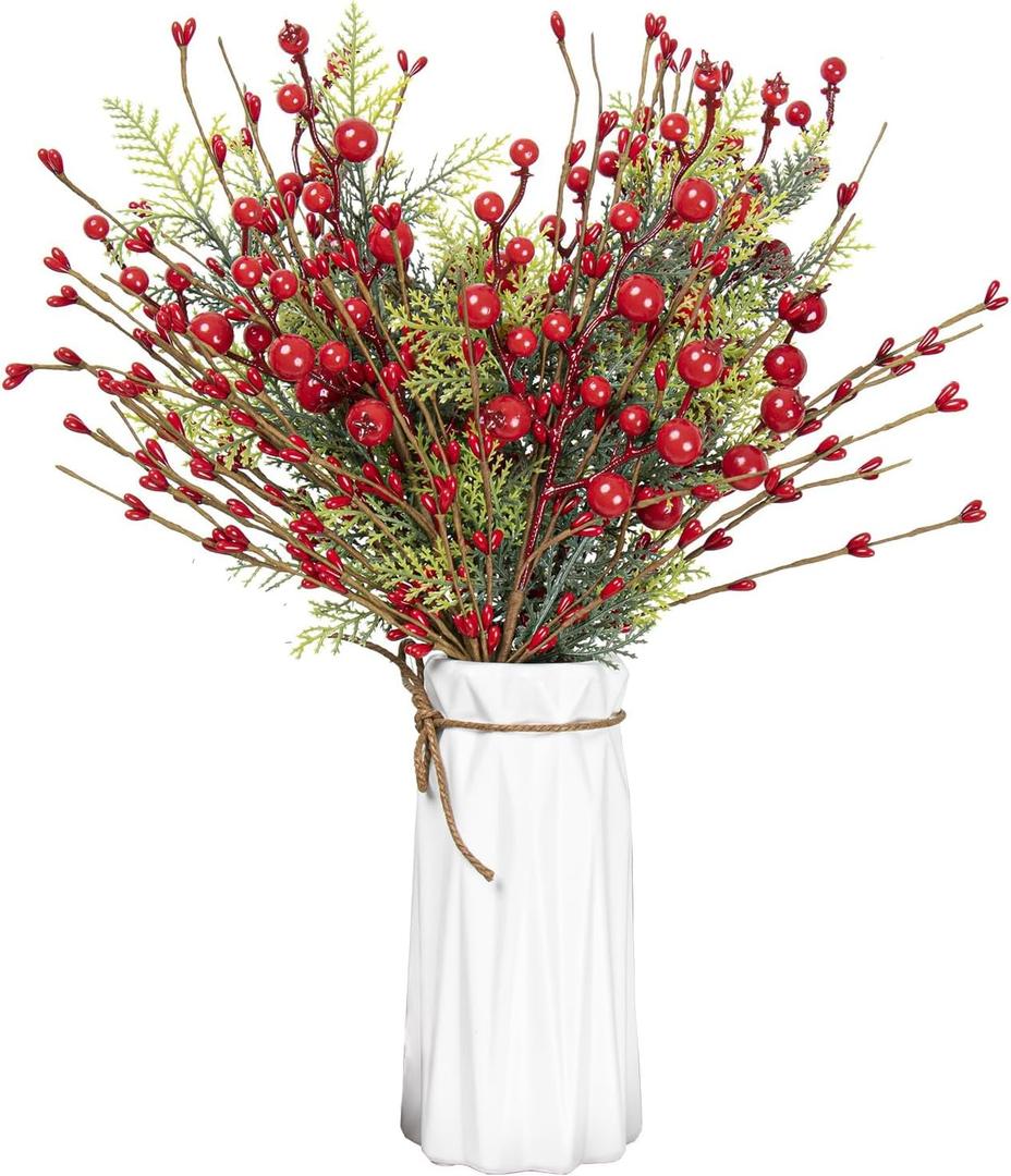 Christmas Tree Decorations 6 Pack Christmas Floral Picks17 inch Red Berry Picks with Holly Berries for Xmas Winter Holiday Home DIY Ornaments