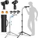 Mic Stand Detachable Gooseneck Microphone Stand Floor Height Adjustable from 24 to 67 for Kids with 2 Mic Clips for Singing Lecture Stage Wedding (1 Pack)