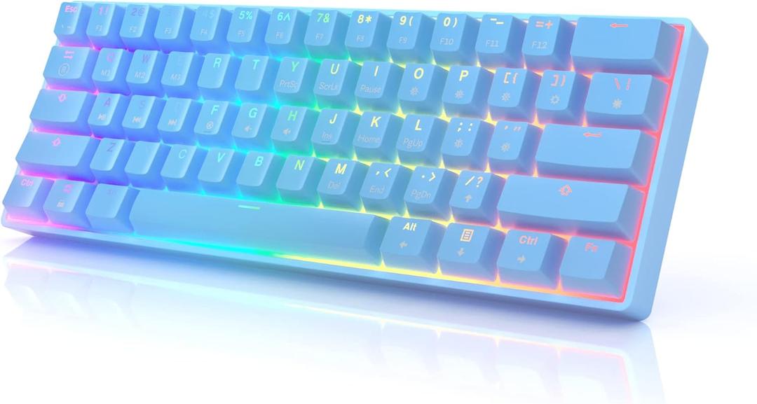 HK GAMING GK61s Mechanical Gaming Keyboard - 61 Keys Multi Color RGB Illuminated LED Backlit Wired Programmable for PC/Mac Gamer (Gateron Mechanical Red, Blue)