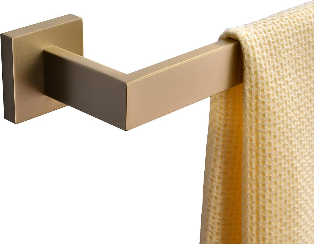 Bath Towel Bar, 28-Inch Towel Racks, Square Thicken Towel Holder, Wall Mounted Shower Towel Rail Hanger, Stainless Steel,Bathroom Accessories (Brushed Gold, 1 Pack)