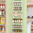 Over the Door Pantry Organizer 9 Tier Metal Narrow Door Pantry Spice Rack with Height Adjustable Baskets Pantry Storage 14.8" W x 77" H for Kitchen, Bathroom (White)