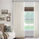 Cream Ivory Extra Wide Pinch Pleat Linen Curtains 120 Inches Long for Living Room Sliding Glass Door 70 Inch Wide Curtain Memory Trained Pleated Drape with Hooks Rings 70 x 120 Large Window Curtain (Natural)