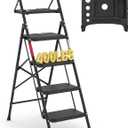 BONTEC 4-Step Ladder, 400lbs Max Load, Folding Step Stool with Tool Tray, Anti-Slip Pedals, Sturdy Steel, Lightweight Portable Ladder with Handrail for Home & Work Use, Black
