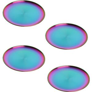 Buyer Star 4 Pieces Stainless Steel Plates 9 Inches Reusable Metal Unbreakable Dinner Dishes Plates Dishwasher Safe for Party Picnic BBQ Camping (Rainbow)